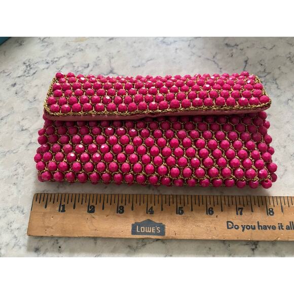 Vintage Pink Beaded Clutch Barbie core Made In Italy - Picture 7 of 7